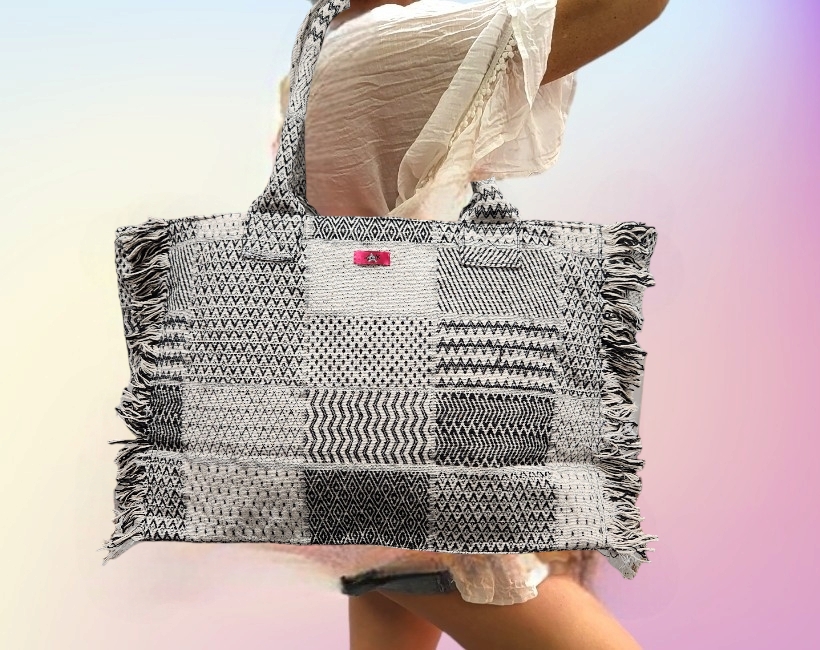 11A SHOPPING FRANGE 57 patchwork nero ecru