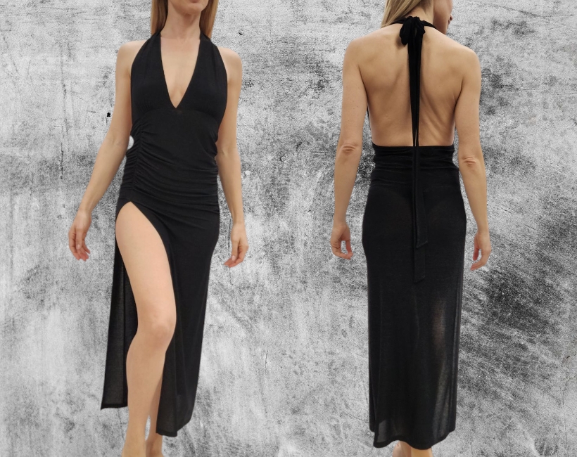 8042F RICCIA abito 376 lurex nero