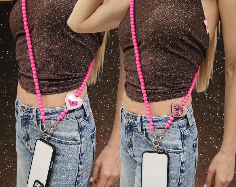 COLLANA PORTACELLULARE cuore fuxia