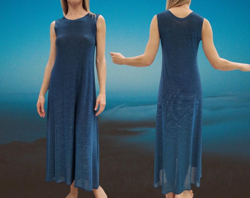 NK04 ABITO LUNGO GODET 377 lurex oceano