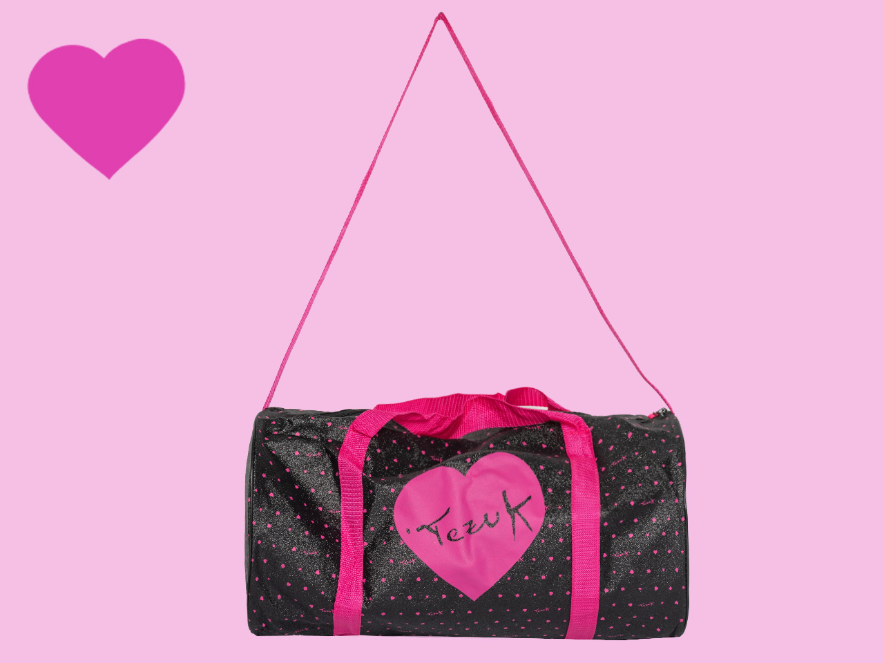 20C BORSA PALESTRA nero cuoricini glitter